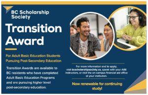 Advertisement for the BC Scholarship Society Transition Award